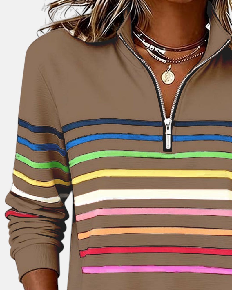 Rainbow Stripe Zip-Up Sweatshirt