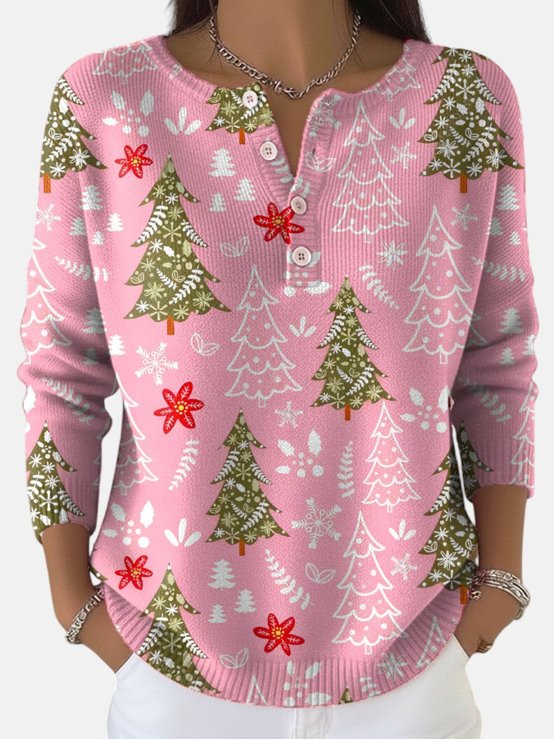 Sofie | Elegant Button-Detail Christmas Sweater