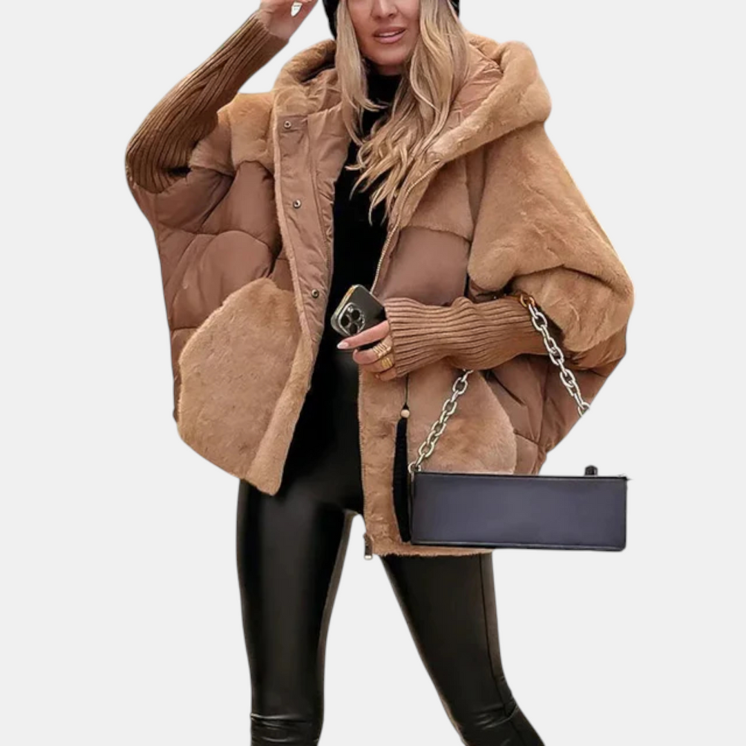 Luxe Oversized Hooded Puffer with Patchwork Detail