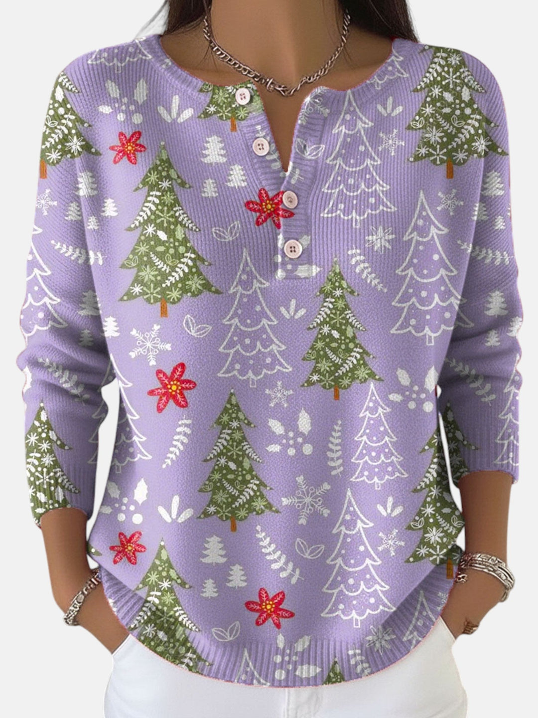 Sofie | Elegant Button-Detail Christmas Sweater