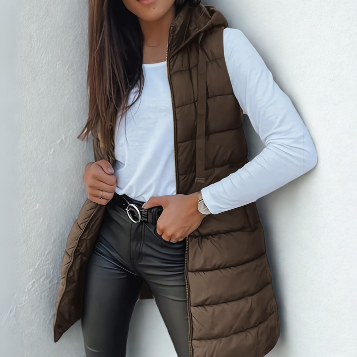Sleeveless Hooded Long Puffer Vest