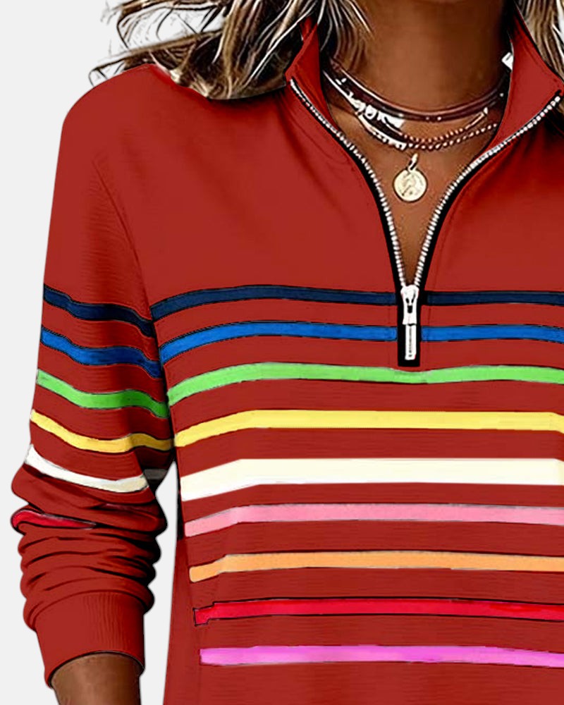 Rainbow Stripe Zip-Up Sweatshirt