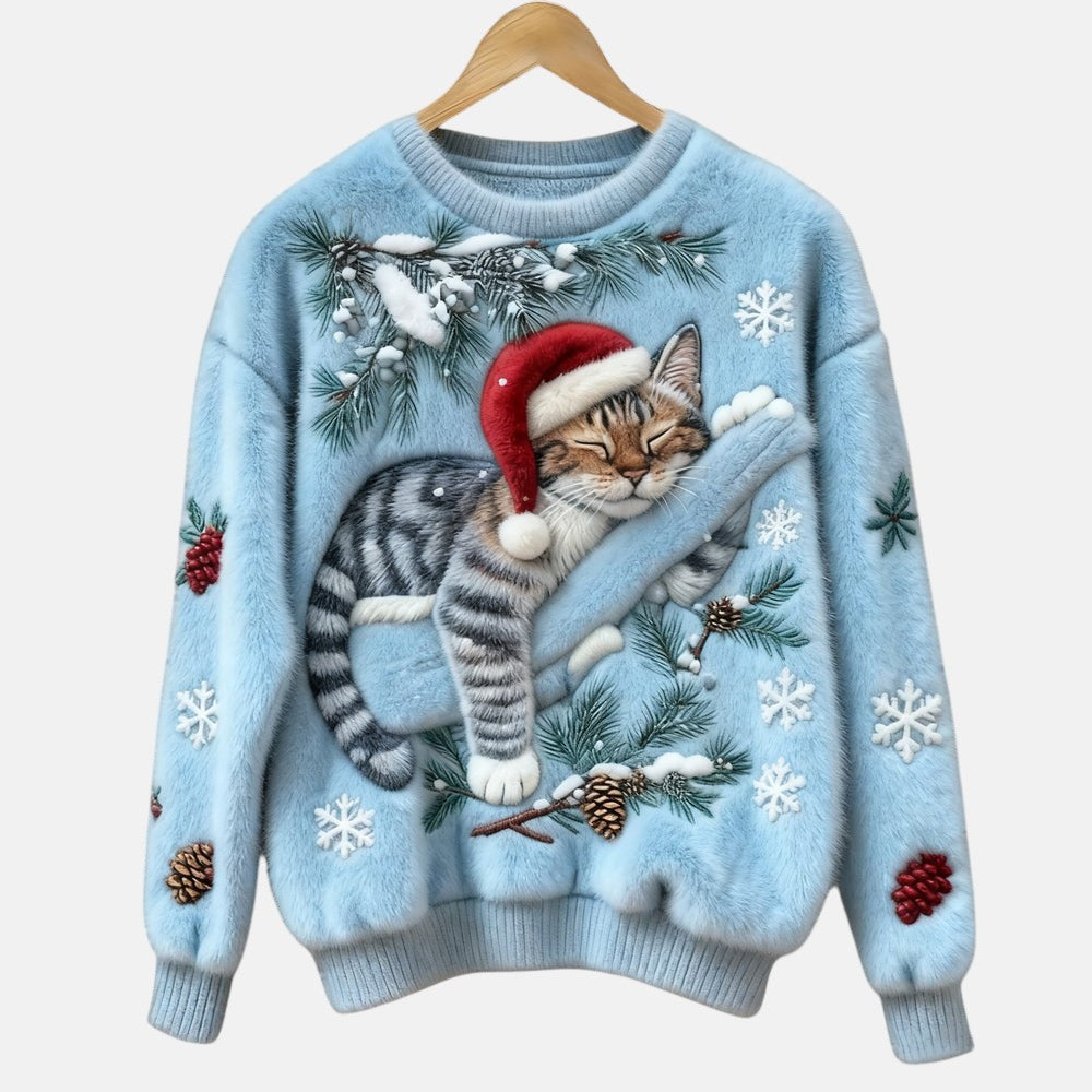 Elegant Cat Motif Holiday Sweater