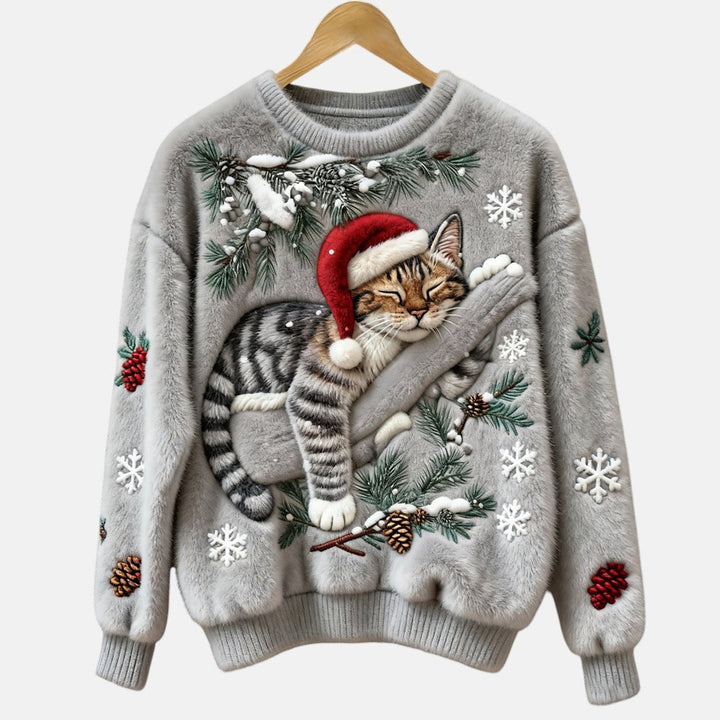 Elegant Cat Motif Holiday Sweater