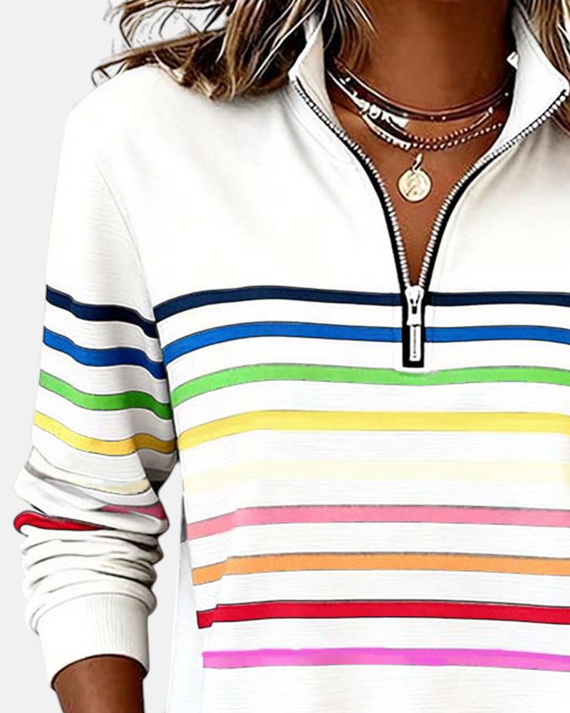 Rainbow Stripe Zip-Up Sweatshirt