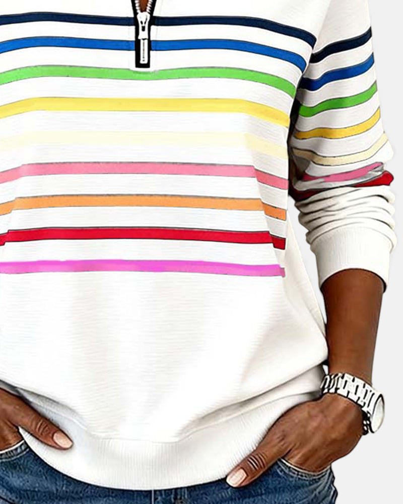 Rainbow Stripe Zip-Up Sweatshirt