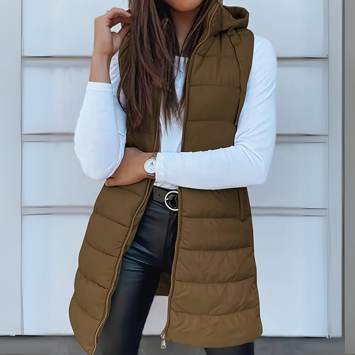 Sleeveless Hooded Long Puffer Vest