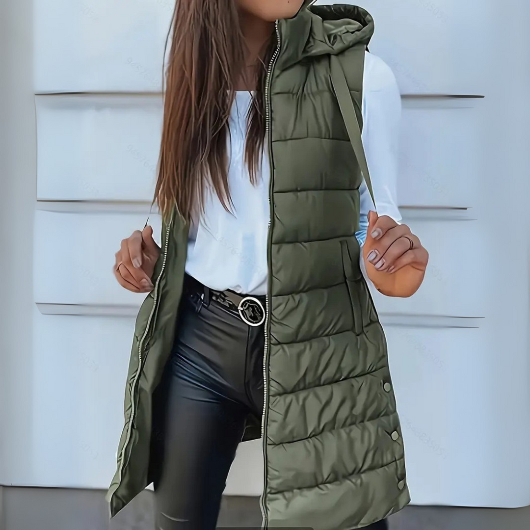 Sleeveless Hooded Long Puffer Vest