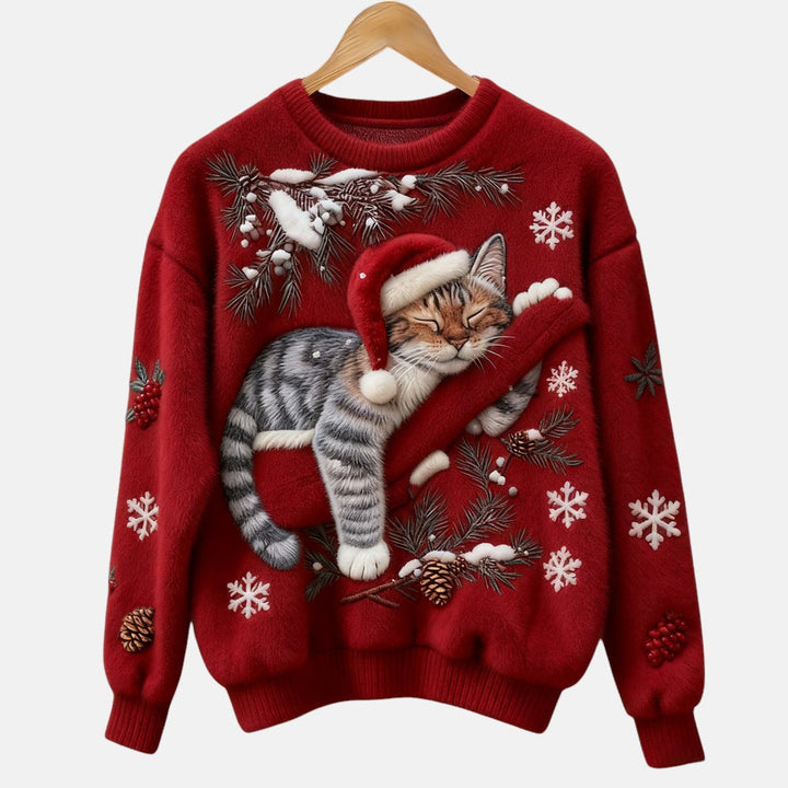 Elegant Cat Motif Holiday Sweater