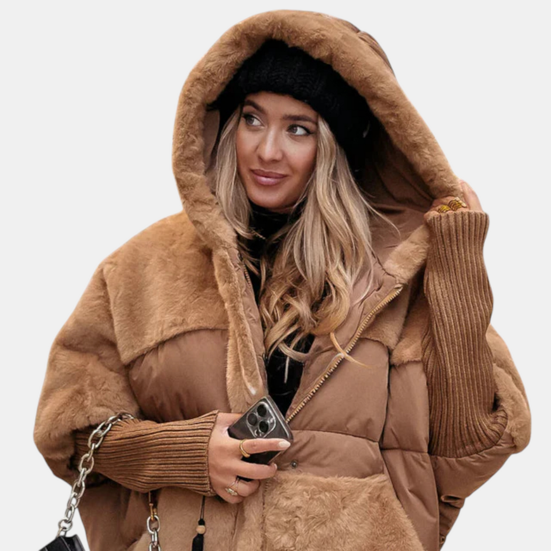 Luxe Oversized Hooded Puffer with Patchwork Detail