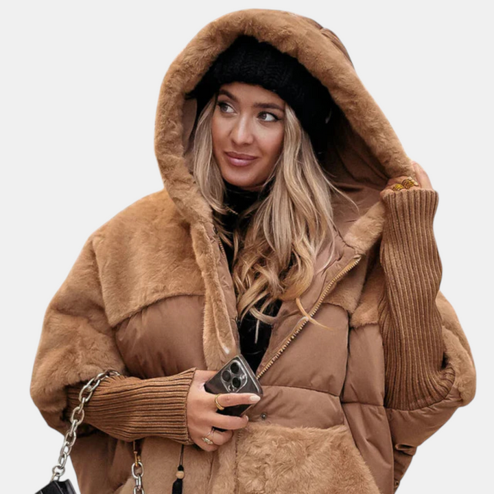 Luxe Oversized Hooded Puffer with Patchwork Detail