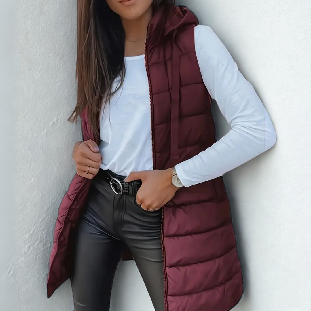 Sleeveless Hooded Long Puffer Vest