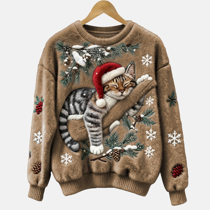 Elegant Cat Motif Holiday Sweater