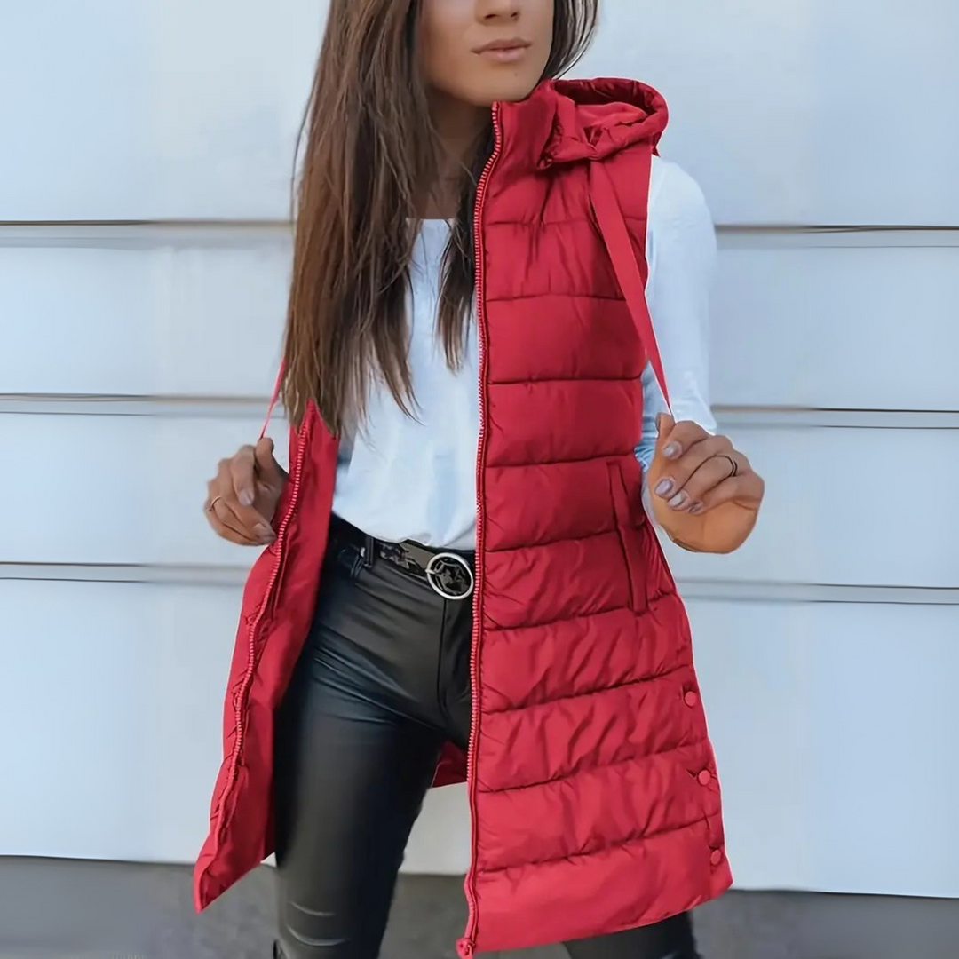 Sleeveless Hooded Long Puffer Vest