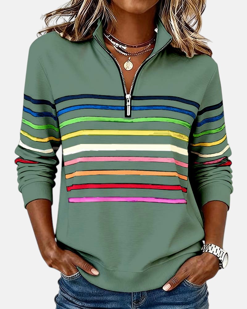 Rainbow Stripe Zip-Up Sweatshirt