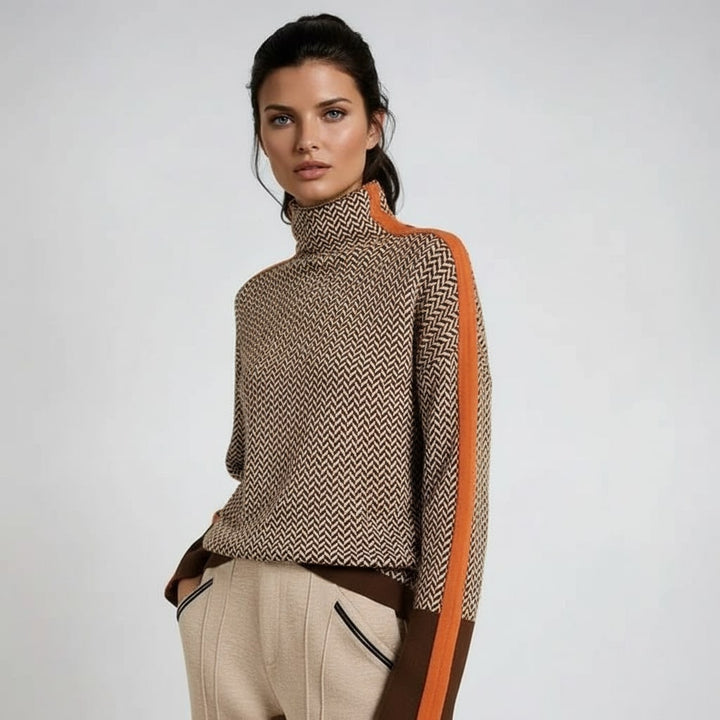 Turtleneck with Elegant Contrast Stripes