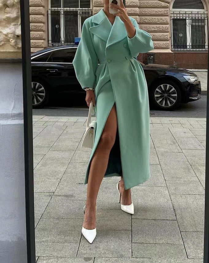 Notch Collar Long Trench Coat in Elegant Style