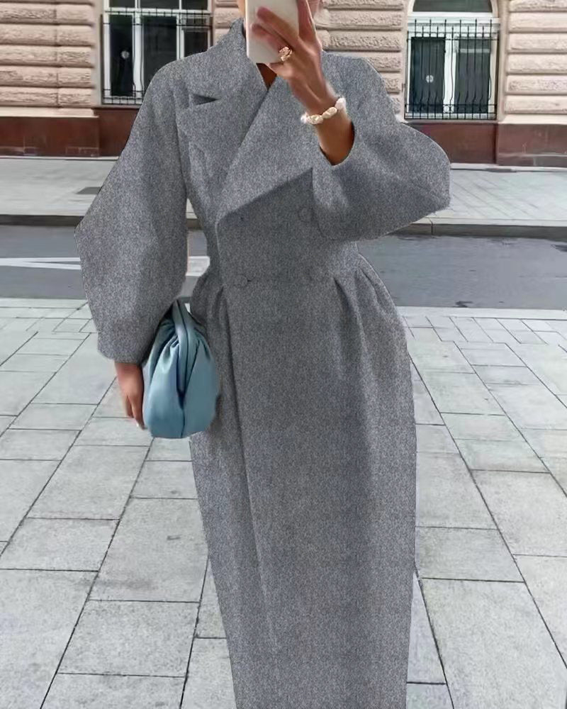 Notch Collar Long Trench Coat in Elegant Style