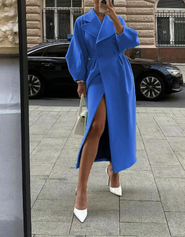 Notch Collar Long Trench Coat in Elegant Style