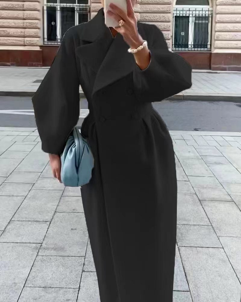 Notch Collar Long Trench Coat in Elegant Style