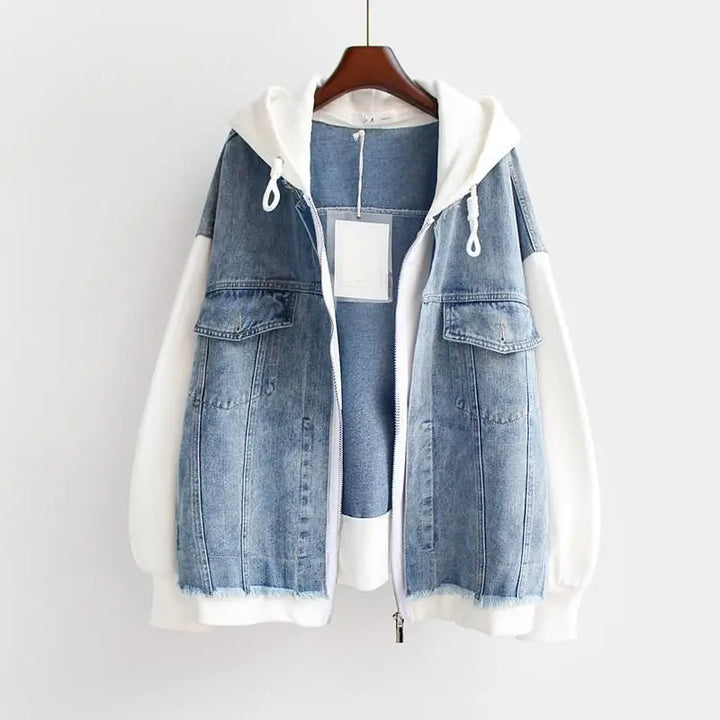 Denim Hoodie Jacket with Tailored Elegance