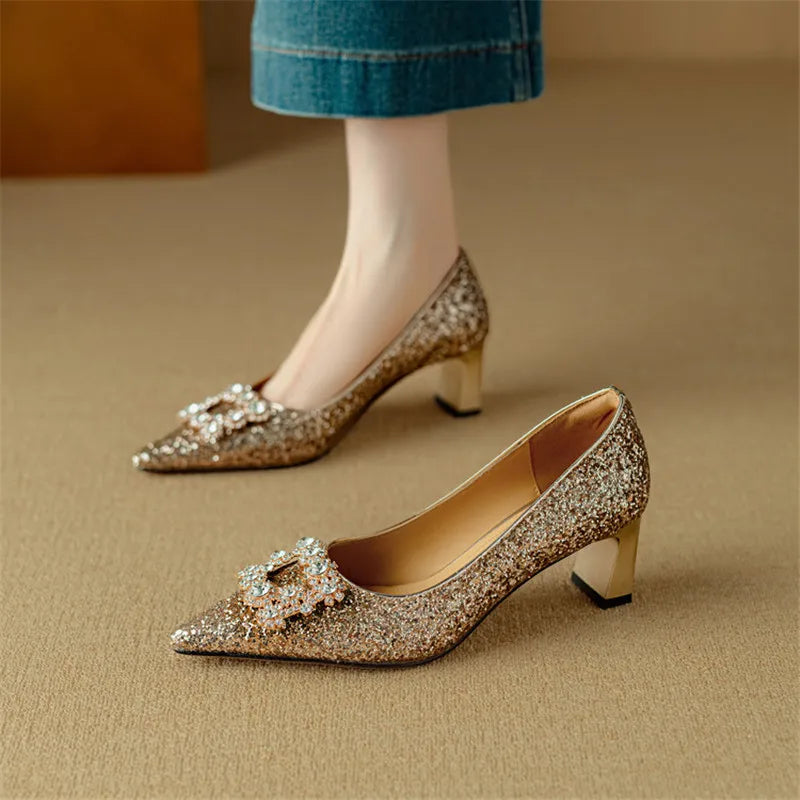 Lustrous Glittered Evening Pumps