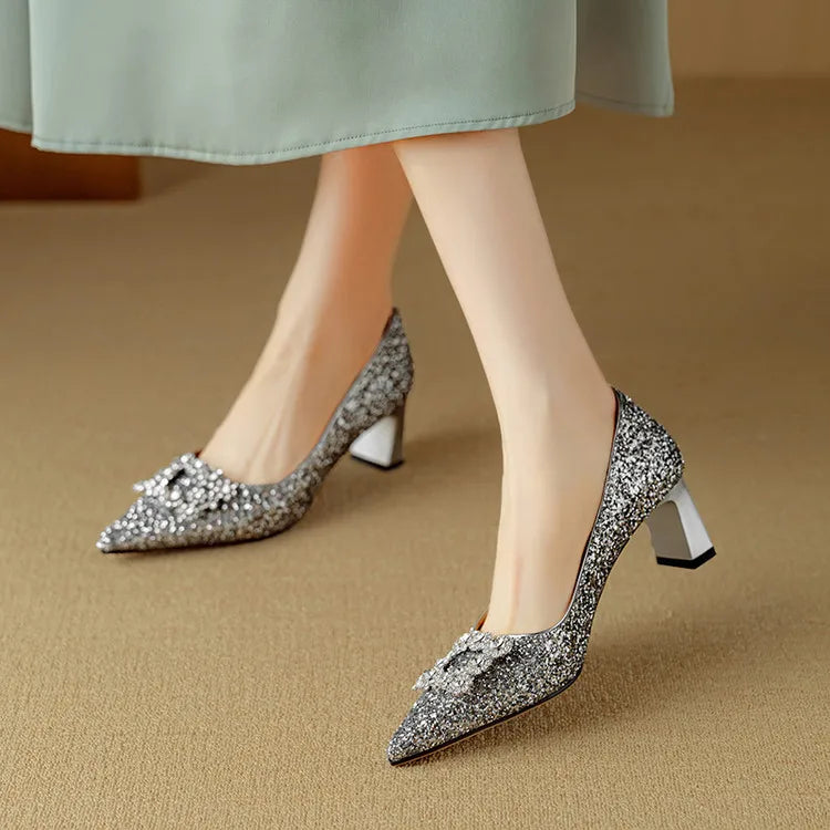 Lustrous Glittered Evening Pumps