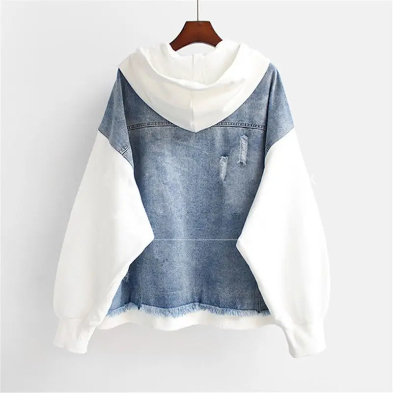 Denim Hoodie Jacket with Tailored Elegance