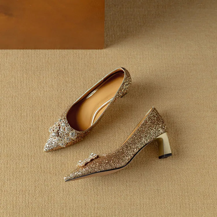 Lustrous Glittered Evening Pumps