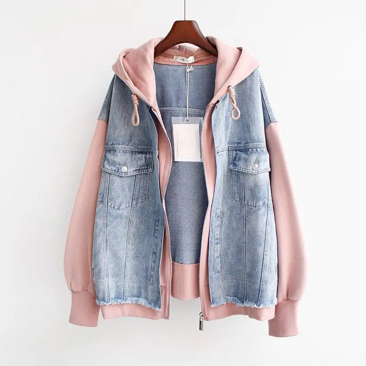 Denim Hoodie Jacket with Tailored Elegance