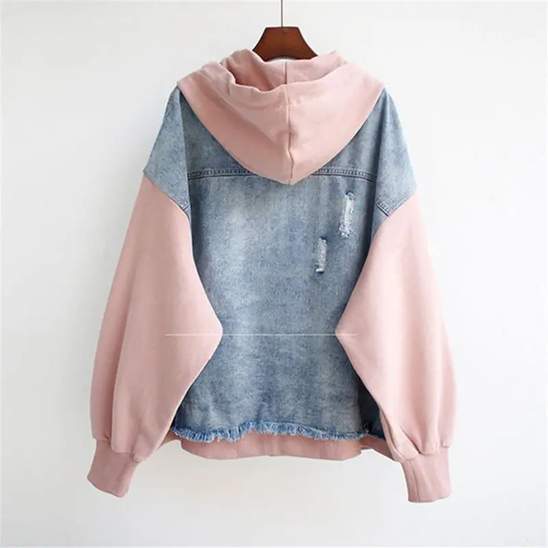 Denim Hoodie Jacket with Tailored Elegance