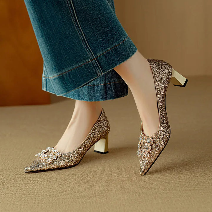 Lustrous Glittered Evening Pumps