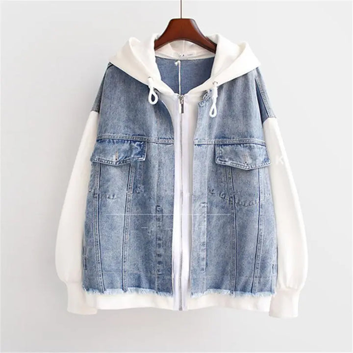 Denim Hoodie Jacket with Tailored Elegance