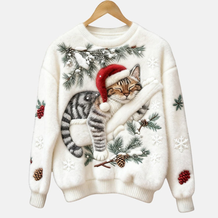 Elegant Cat Motif Holiday Sweater