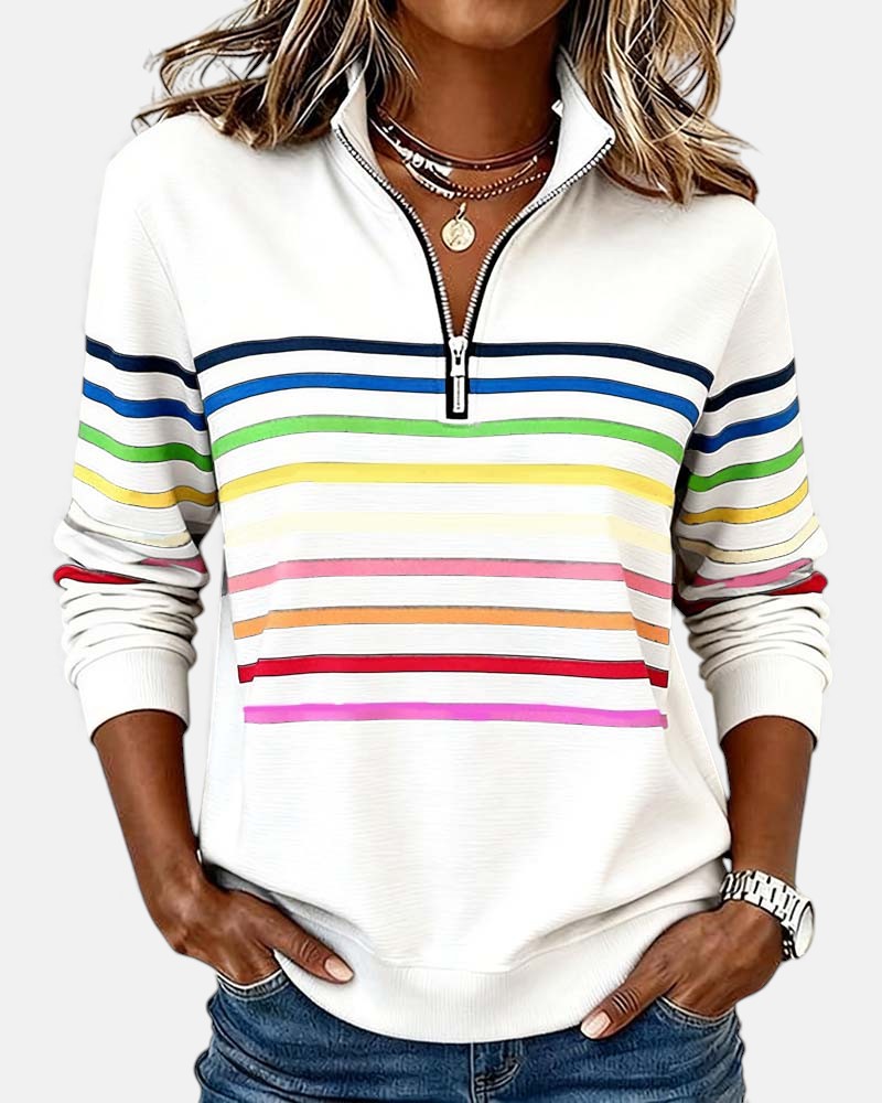 Rainbow Stripe Zip-Up Sweatshirt