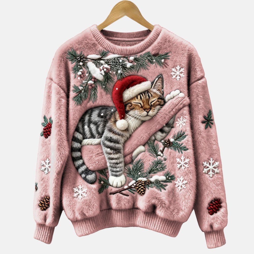Elegant Cat Motif Holiday Sweater