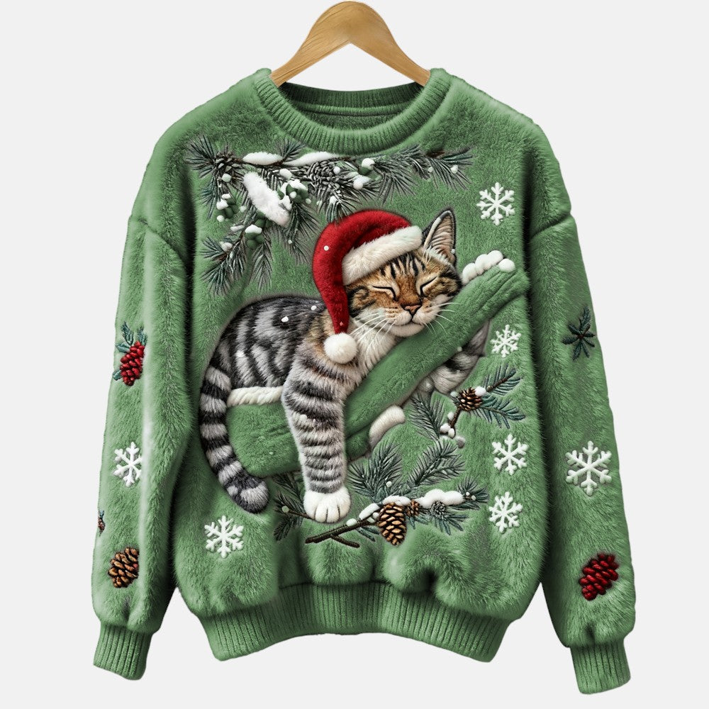 Elegant Cat Motif Holiday Sweater
