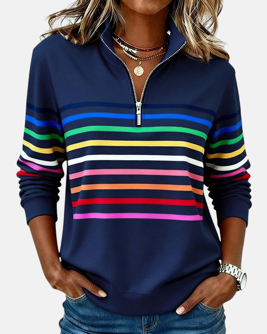 Rainbow Stripe Zip-Up Sweatshirt