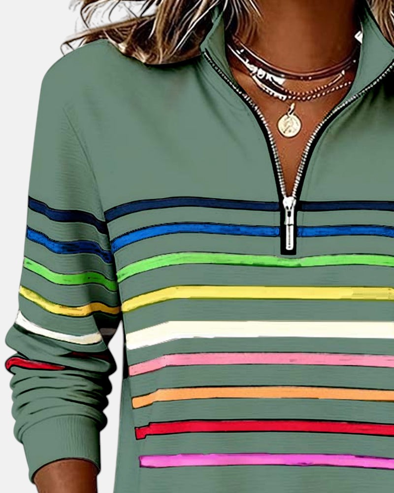 Rainbow Stripe Zip-Up Sweatshirt