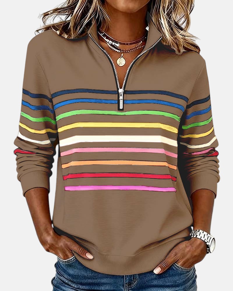 Rainbow Stripe Zip-Up Sweatshirt