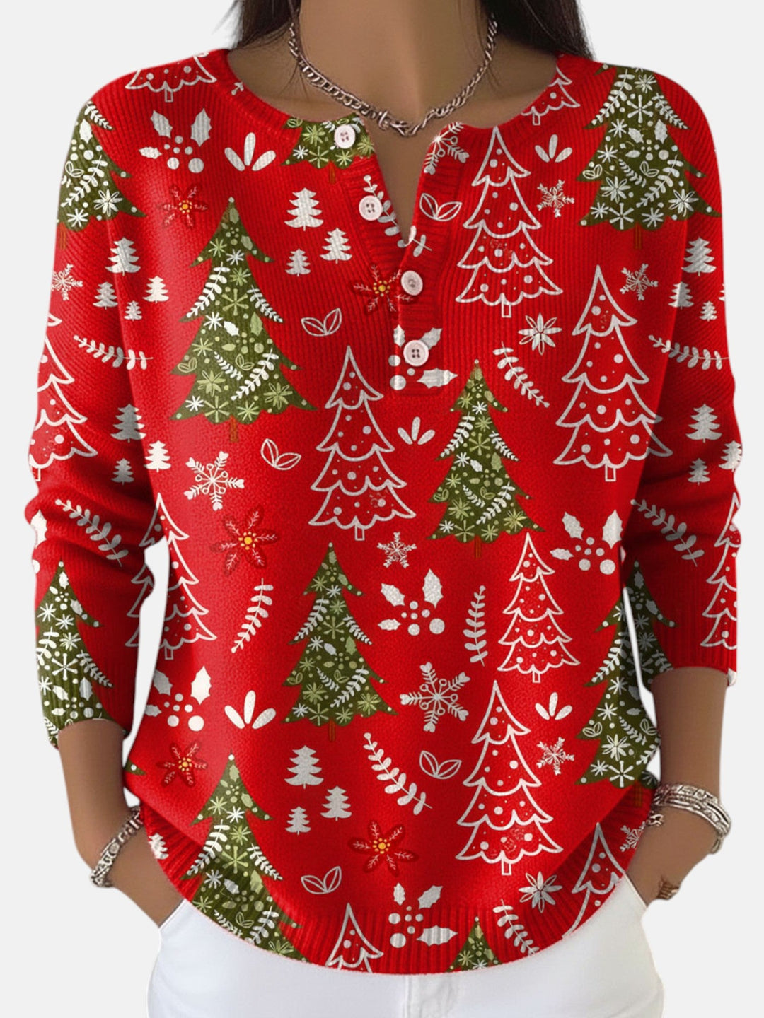 Sofie | Elegant Button-Detail Christmas Sweater