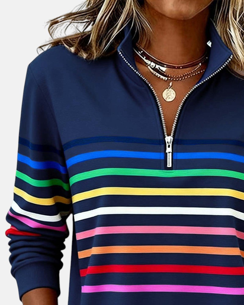 Rainbow Stripe Zip-Up Sweatshirt