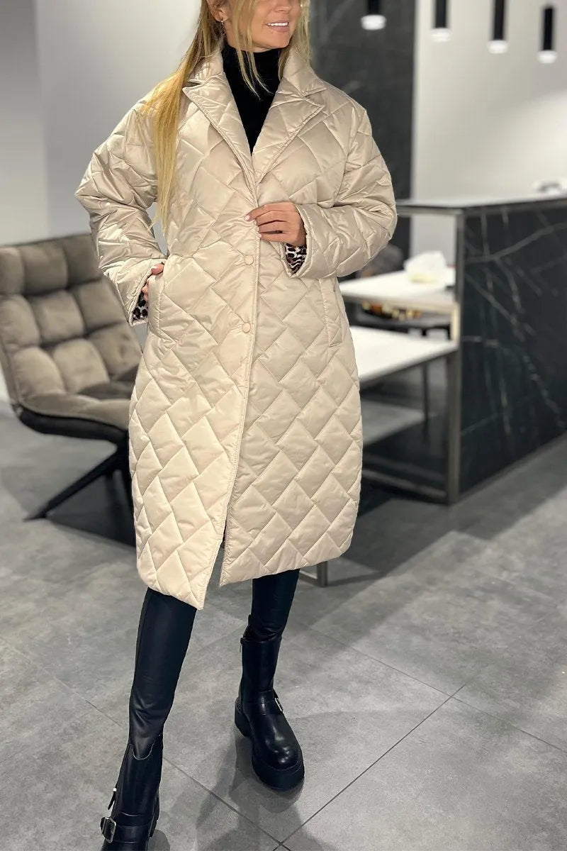 Quilted Mid-Length Coat with Luxe Leopard Lining