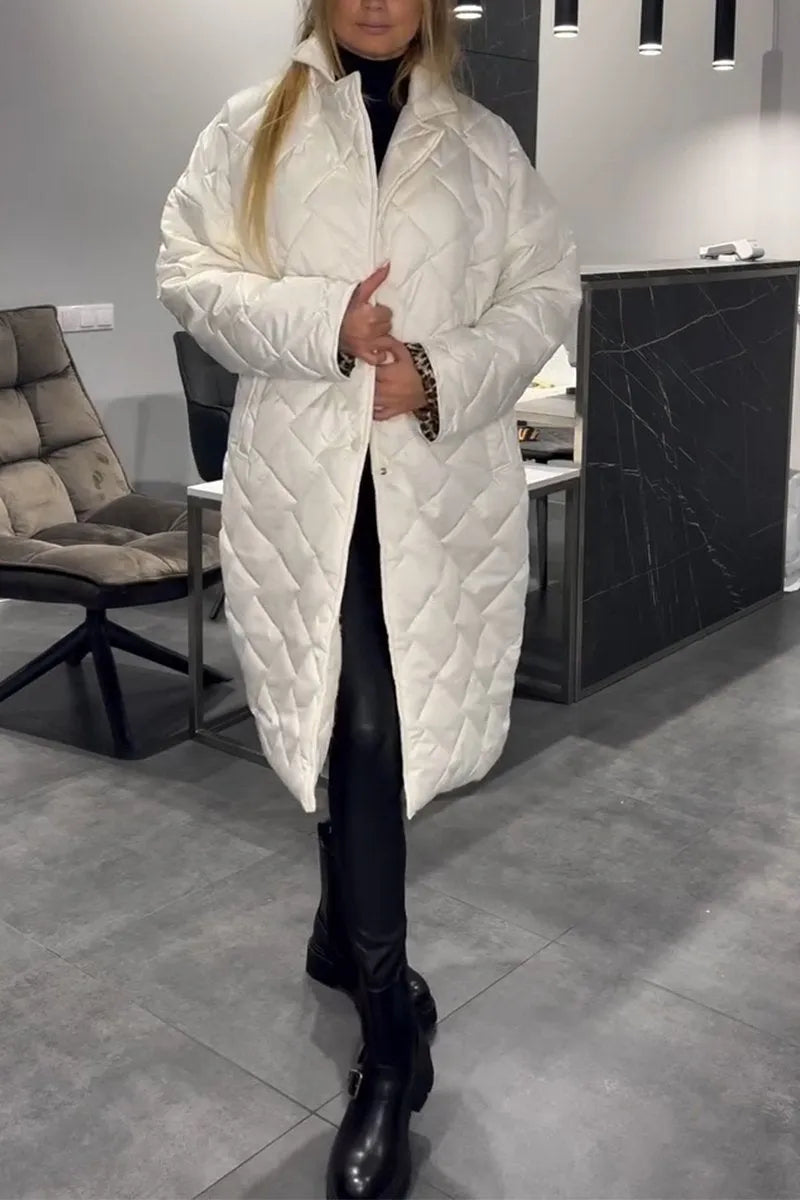 Quilted Mid-Length Coat with Luxe Leopard Lining