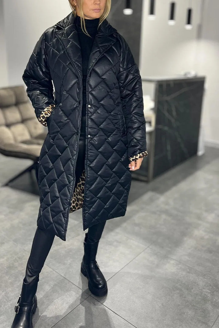 Quilted Coat with Luxe Leopard Lining