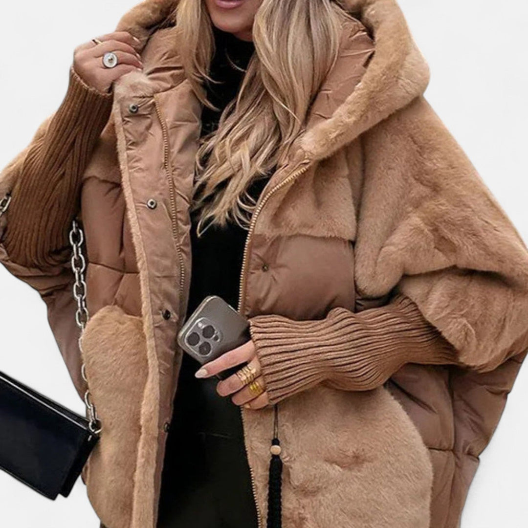 Luxe Oversized Hooded Puffer with Patchwork Detail